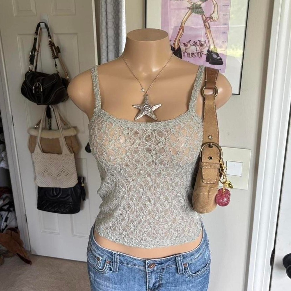 y2k 2000s gray lace cami tank‎ top